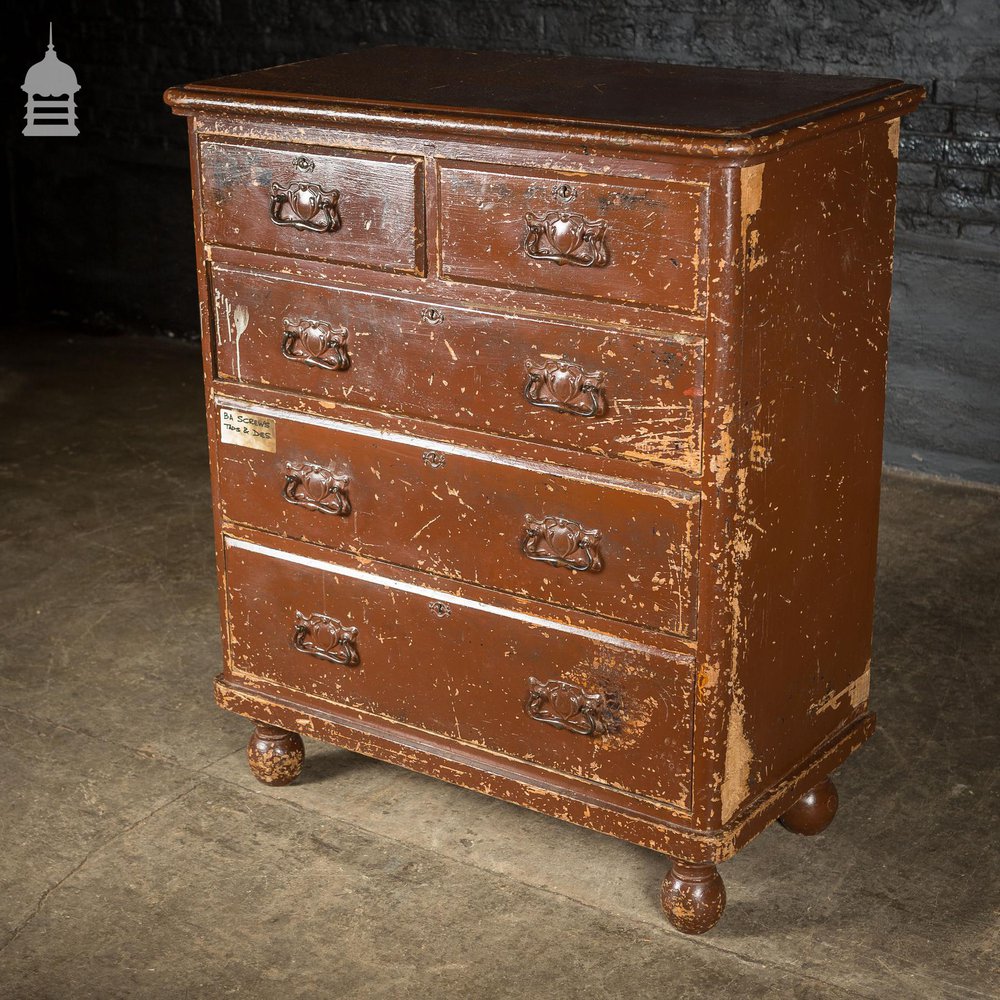 19th C Industrial Chest of Drawers with Distressed Brown Paint