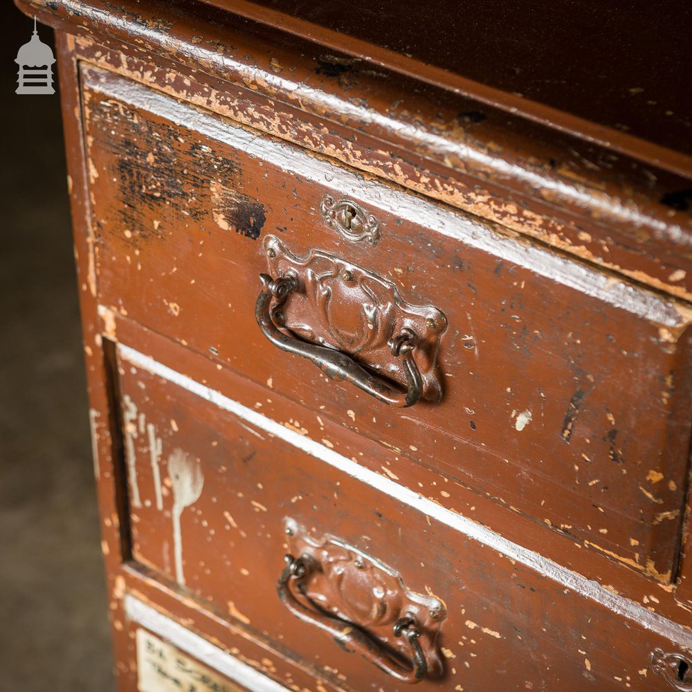 19th C Industrial Chest of Drawers with Distressed Brown Paint