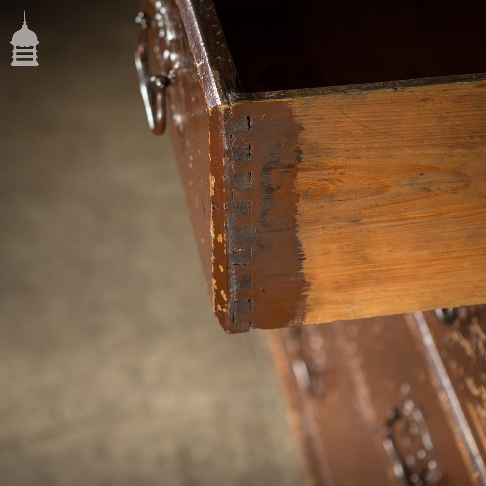 19th C Industrial Chest of Drawers with Distressed Brown Paint