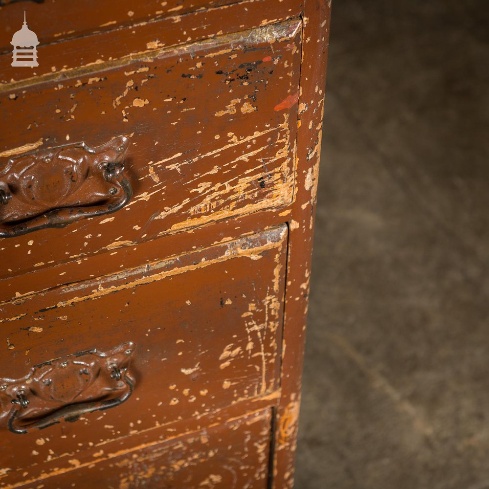 19th C Industrial Chest of Drawers with Distressed Brown Paint