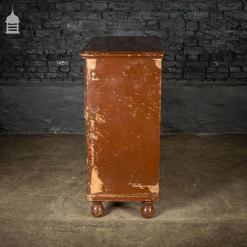 19th C Industrial Chest of Drawers with Distressed Brown Paint