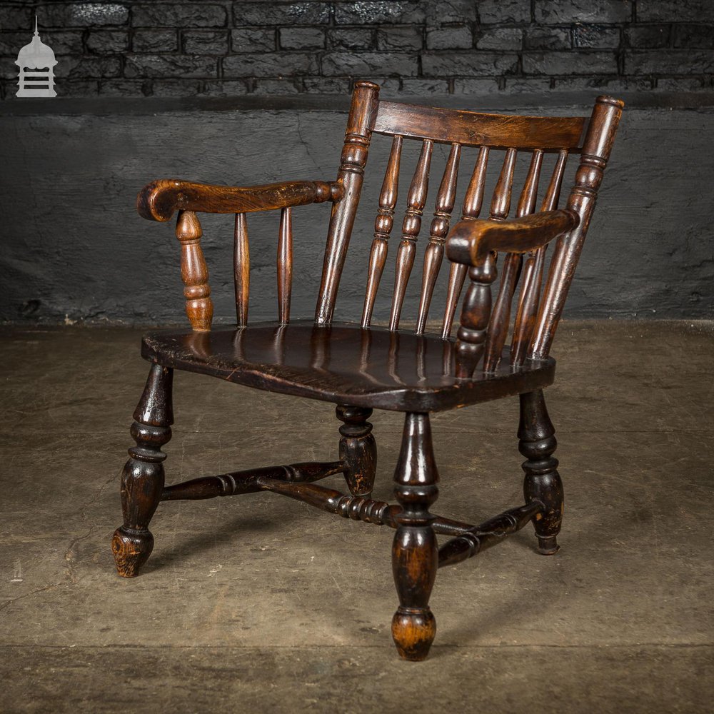 Low 19th C Elm Childs Armchair