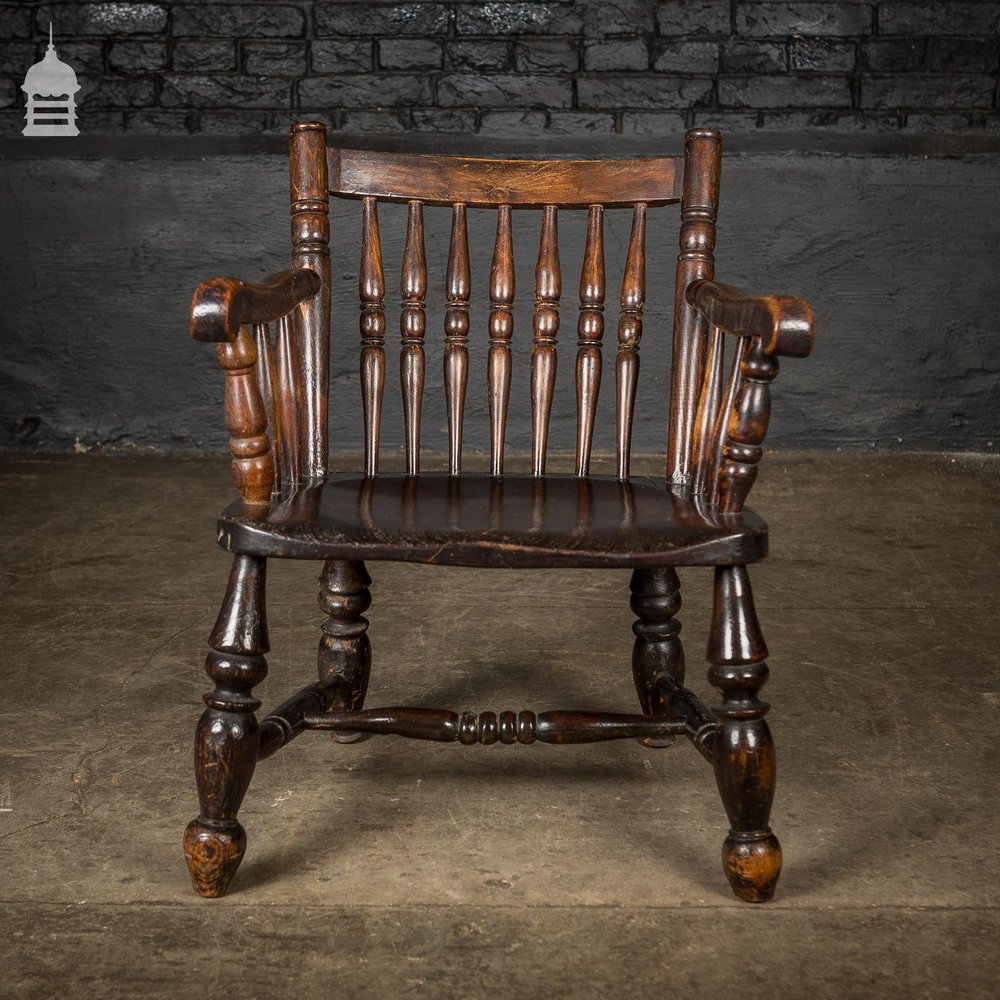 Low 19th C Elm Childs Armchair