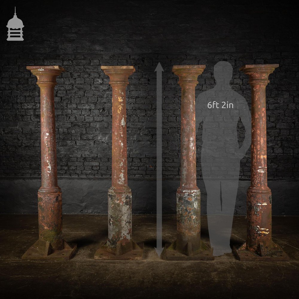 Set of 4 19th C Cast Iron Columns Stanchions Pillars