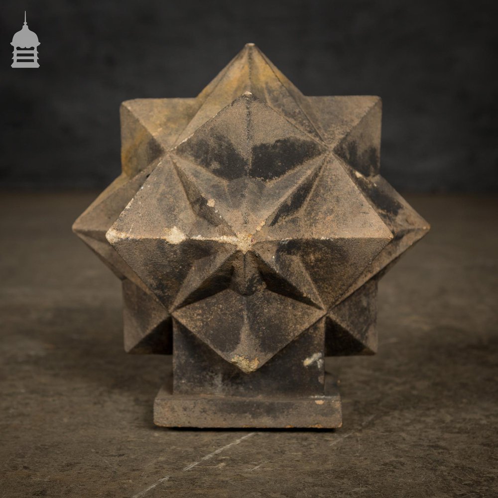 Pair of Carved Sandstone Geometric Star Design Pier Caps