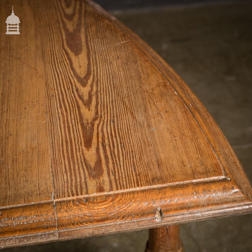 19th C Pitch Pine D-End Table with Turned Legs and Curved Stretchers