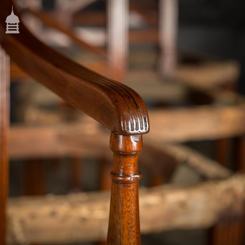 Set of Six George III Reeded Mahogany Dining Chairs and One Carver Chair Ready for Upholstery