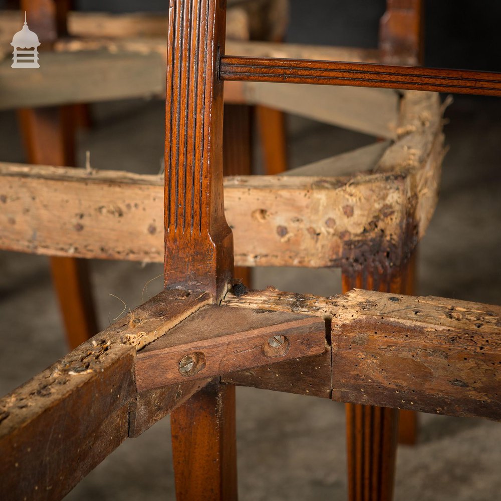 Set of Six George III Reeded Mahogany Dining Chairs and One Carver Chair Ready for Upholstery