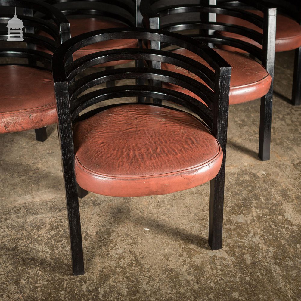 Set of Six Ebonised Hardwood Deco Tub Shape Dining Chairs