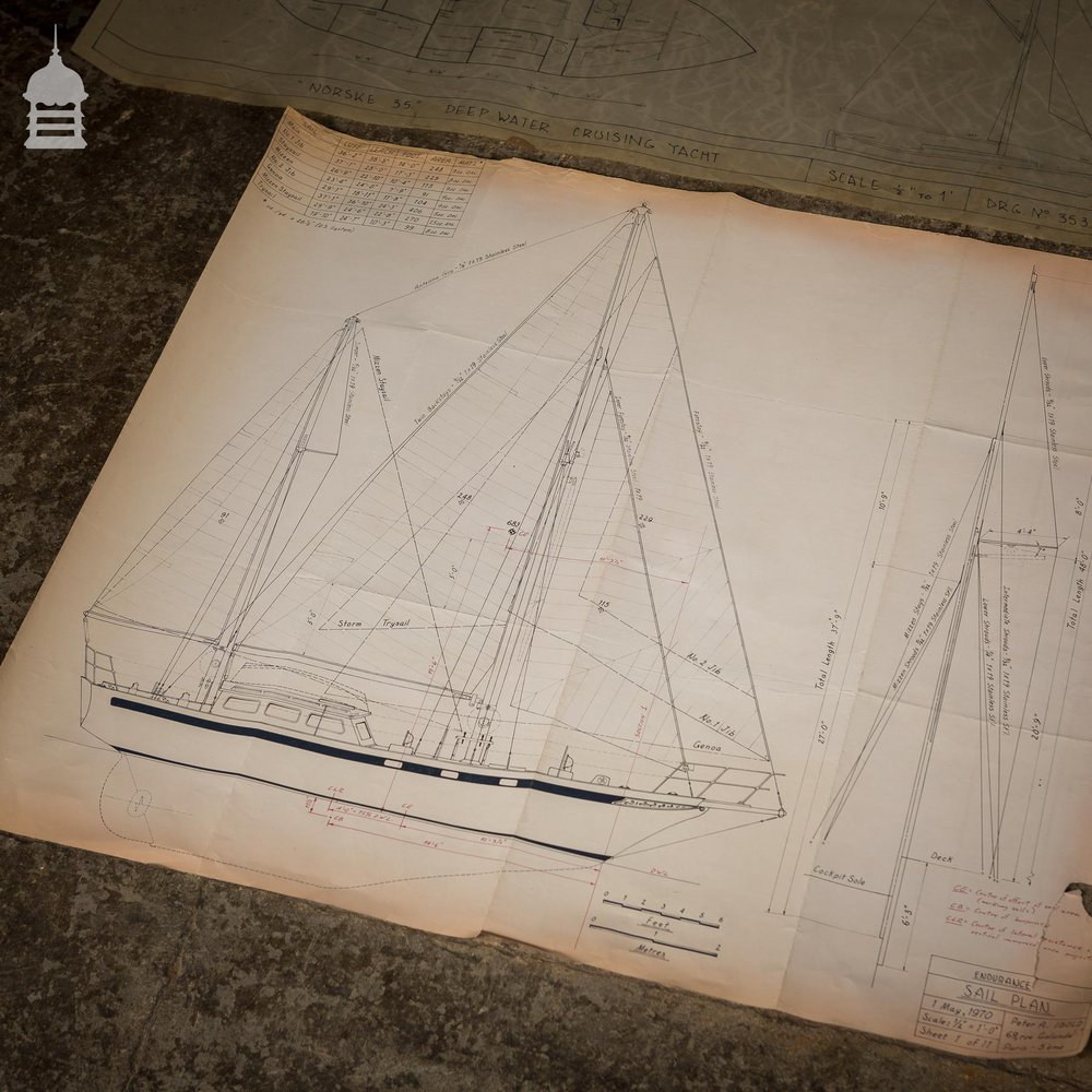 Batch of 660 Vintage Naval Architect Plans Boat Sailboat Technical Drawings