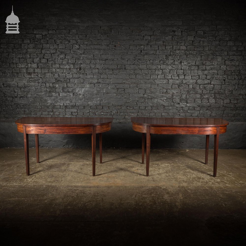 Pair of Regency Mahogany Single Plank Console Tables with Tapered Molded Legs