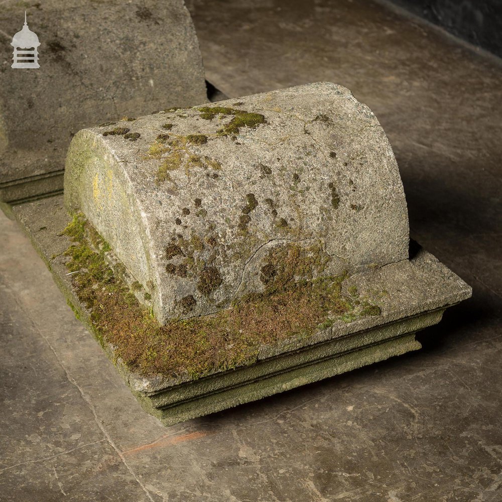 Pair of Reclaimed Composition Pier Caps with Lichen