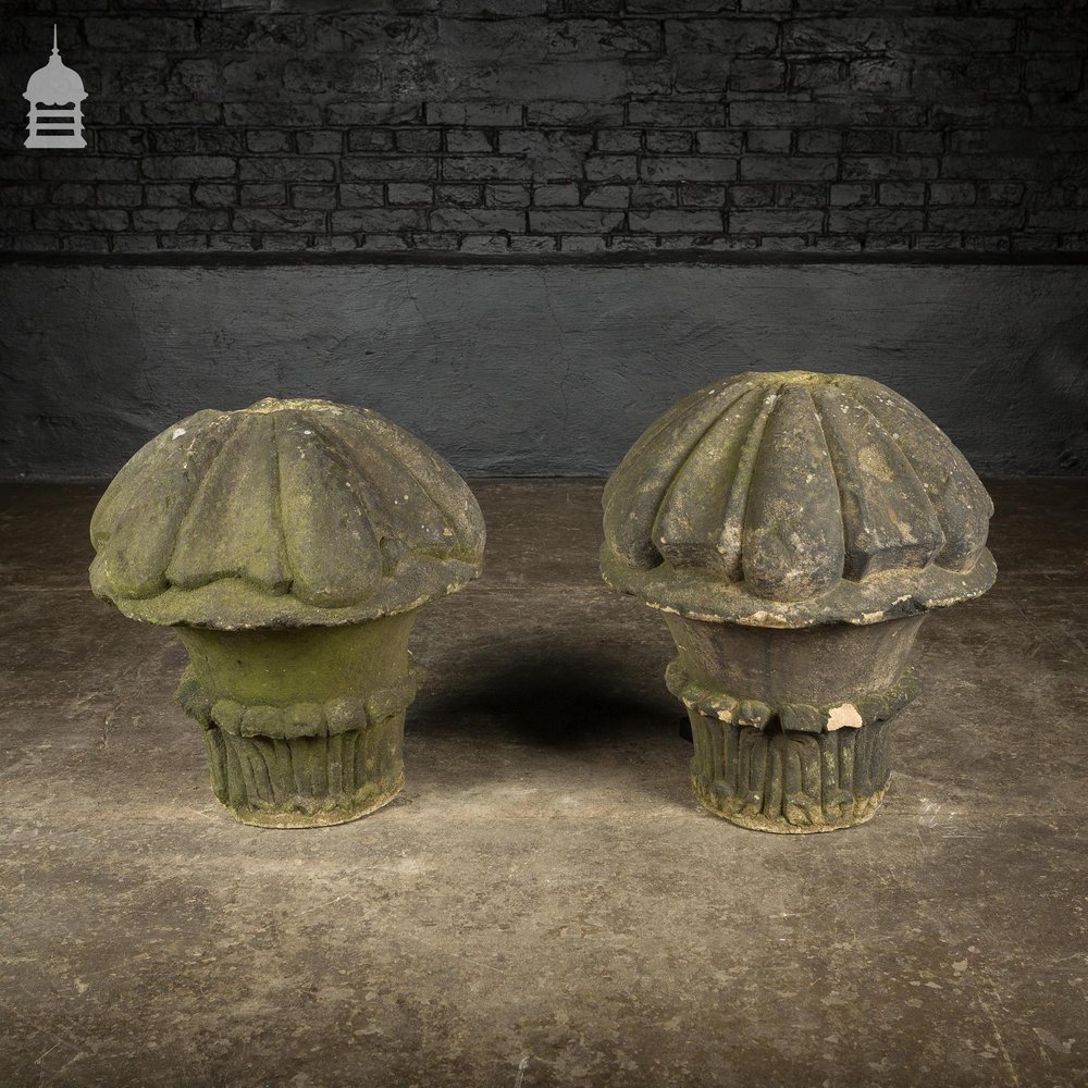 Pair of 18th C Carved Sandstone Pier Cap Finials