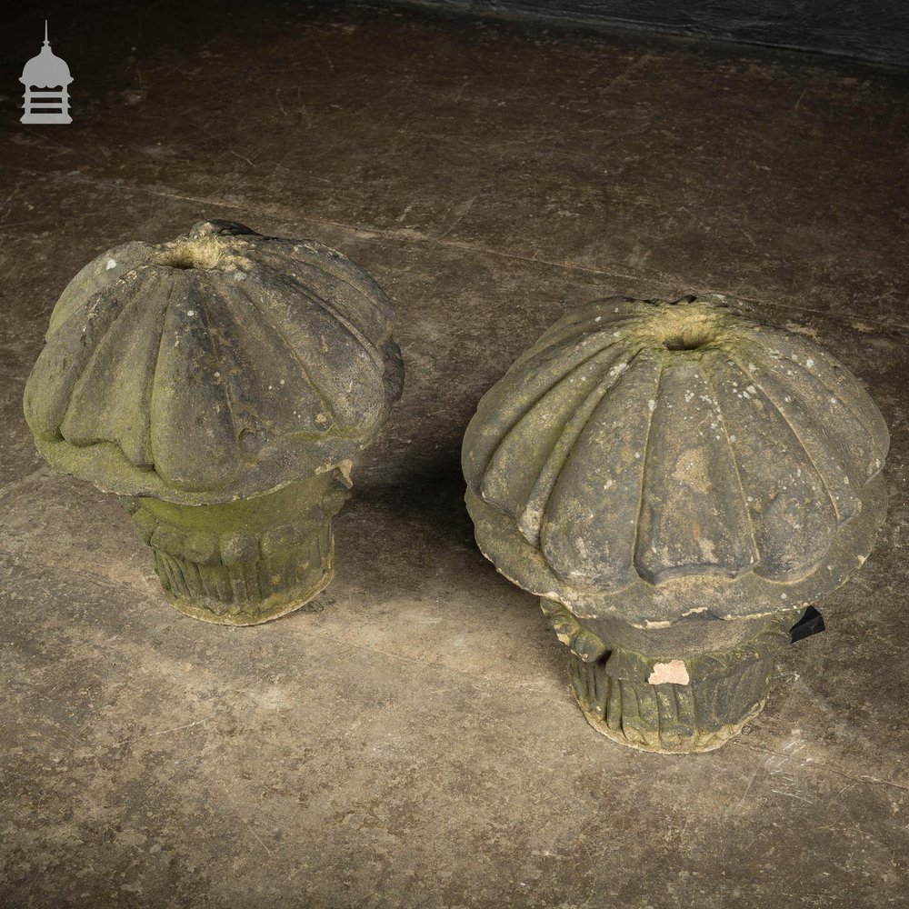 Pair of 18th C Carved Sandstone Pier Cap Finials