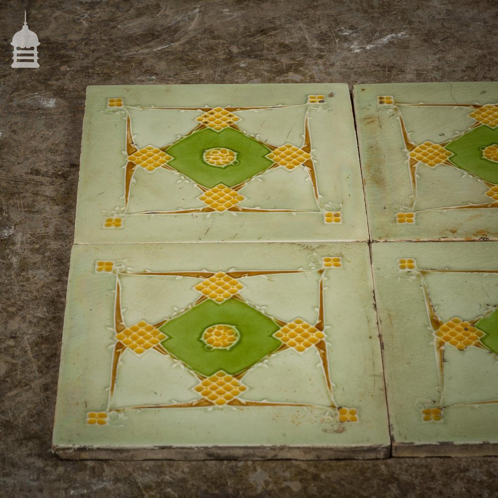 Set of 8 Original Decorative Green and White 6x6 Tiles