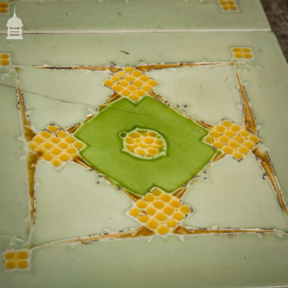 Set of 8 Original Decorative Green and White 6x6 Tiles