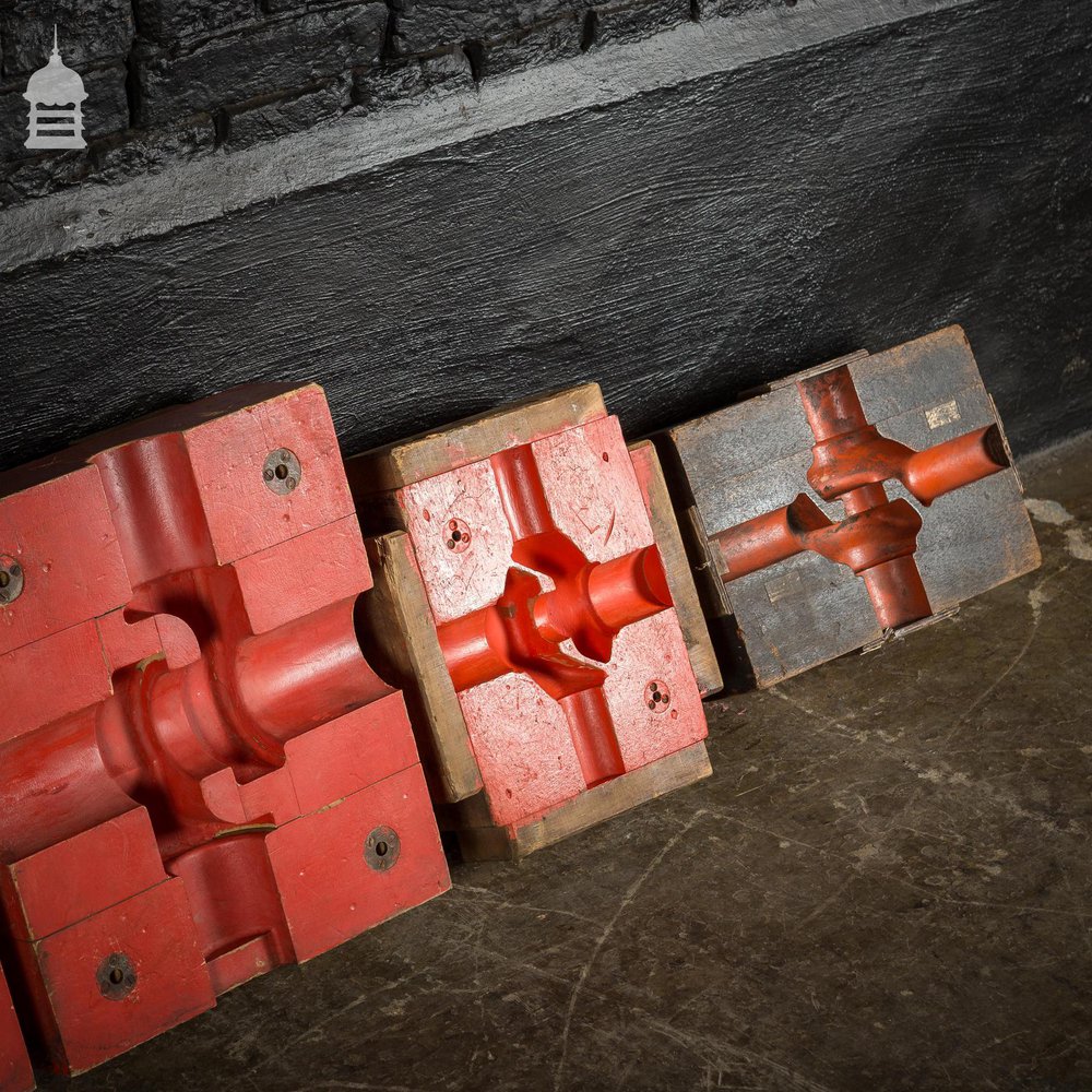 6 pieces of Vintage Industrial Foundry Moulds Patterns with Red and Black Paint