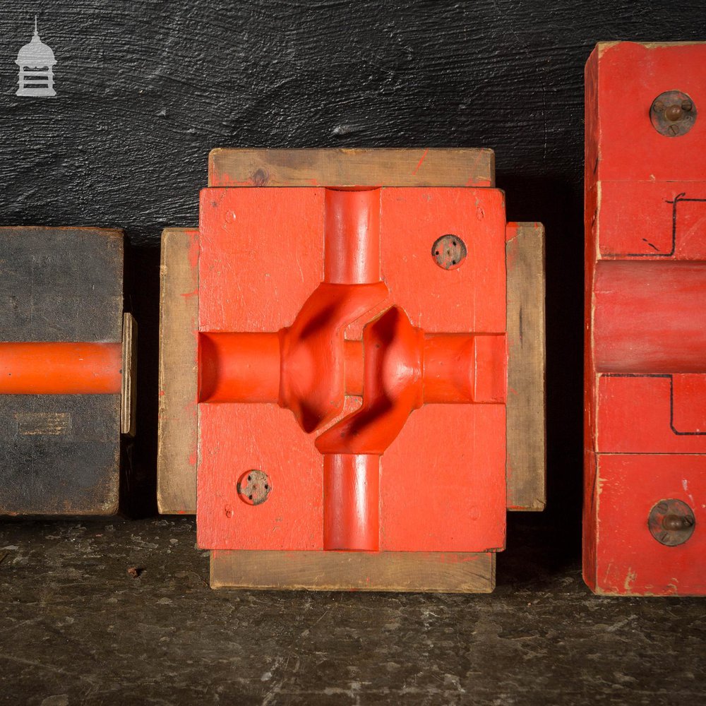 6 pieces of Vintage Industrial Foundry Moulds Patterns with Red and Black Paint