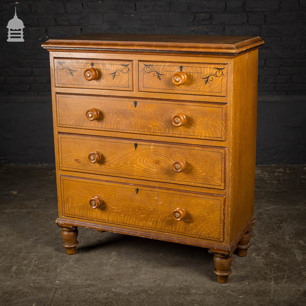 19th C Aesthetic Movement Pine Chest of Drawers with Scumble Graining Finish