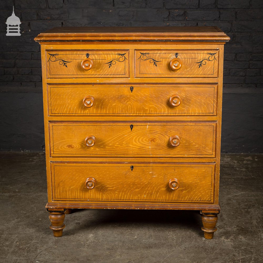 19th C Aesthetic Movement Pine Chest of Drawers with Scumble Graining Finish