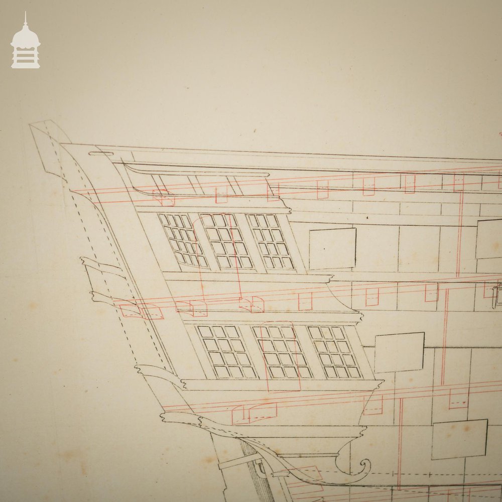 Huge Scale Diagram of 3rd Rate Maritime Nautical War Ship