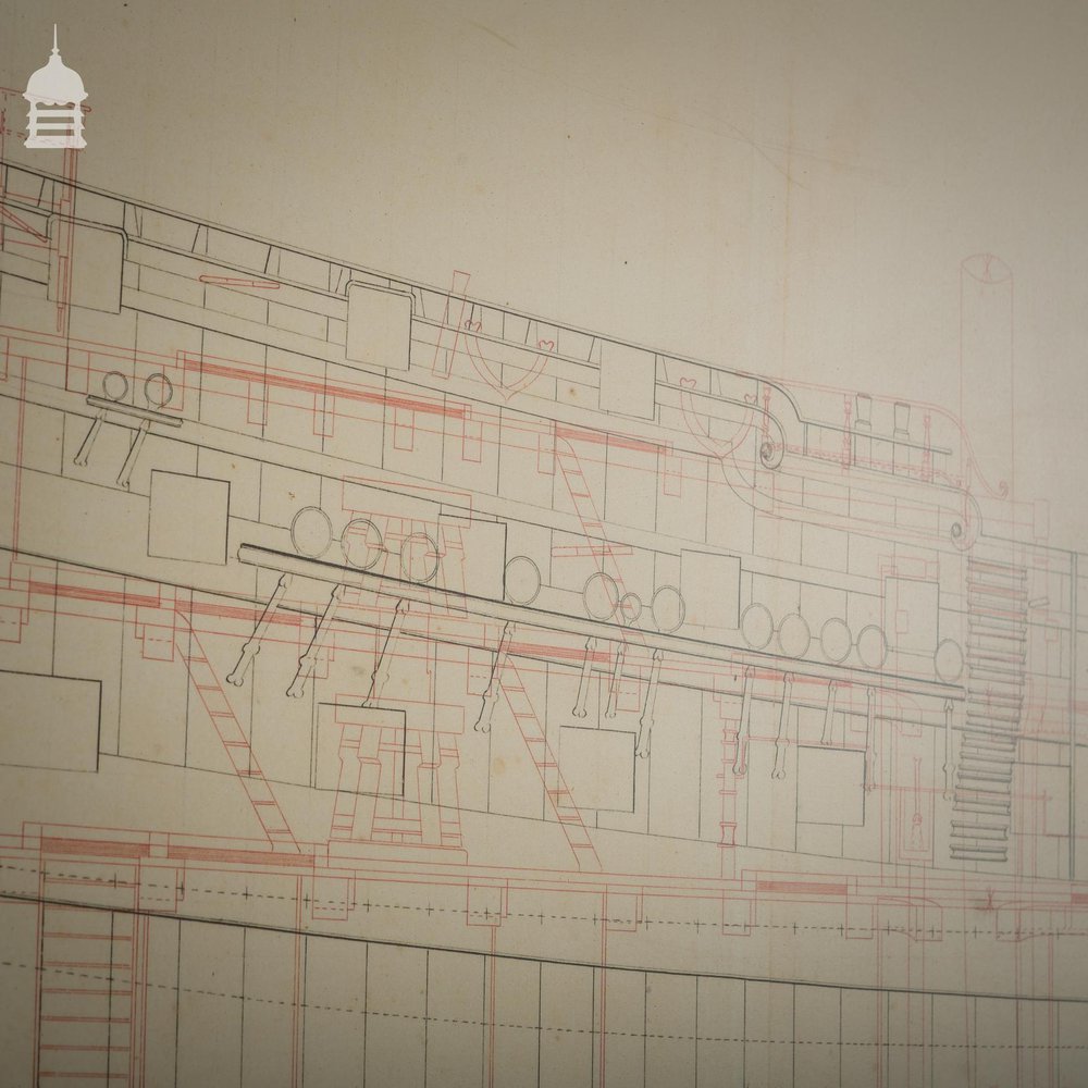 Huge Scale Diagram of 3rd Rate Maritime Nautical War Ship