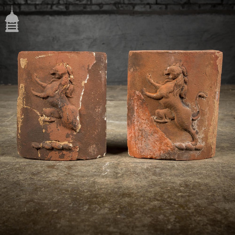 Pair of Reclaimed 19th C Mythical Creature Curved Chimney Bricks