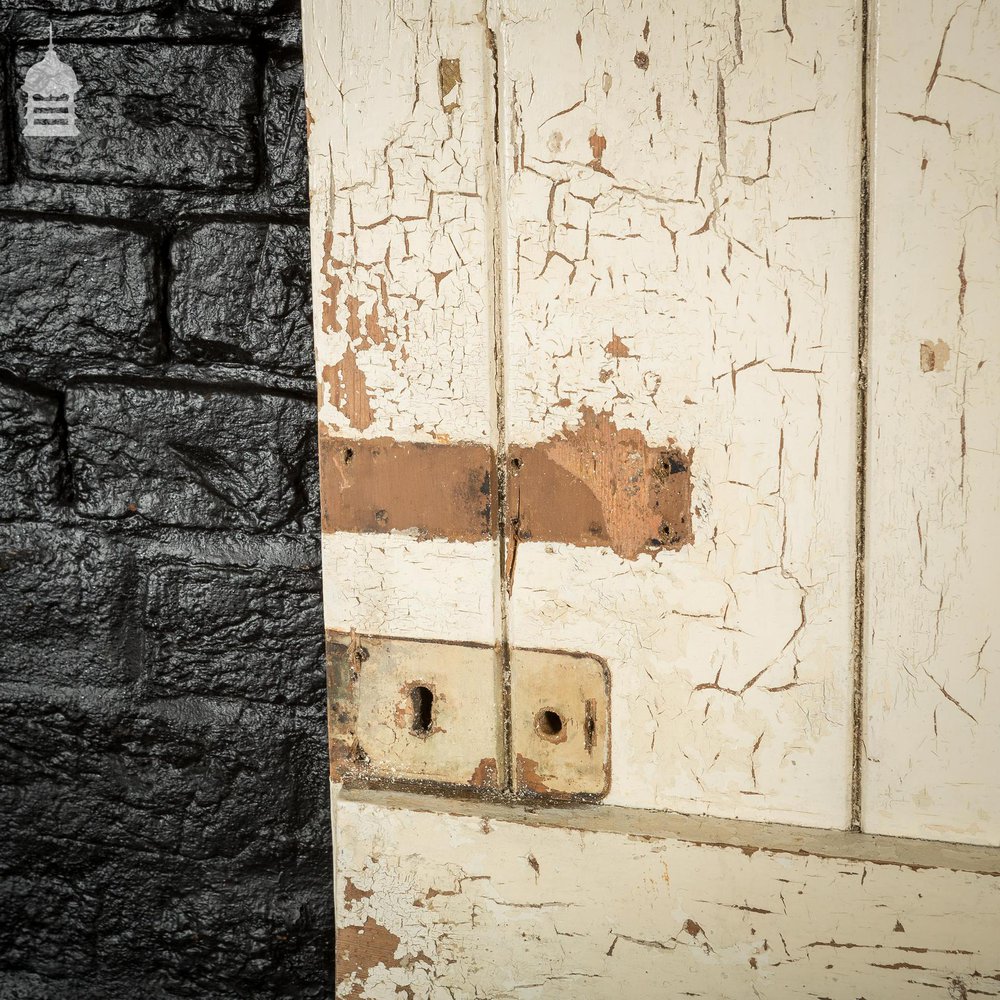 19th C White Painted Pine Ledged and Braced Internal Cottage Door with Period Repairs