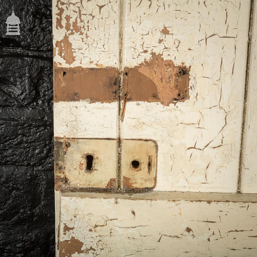 19th C White Painted Pine Ledged and Braced Internal Cottage Door with Period Repairs