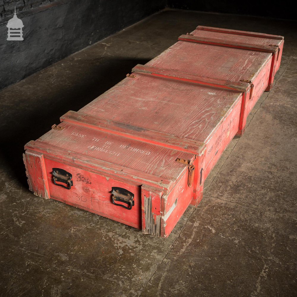 Large Red Wooden Aircraft Part Shipping Crate Reclaimed from a Norfolk RAF Base