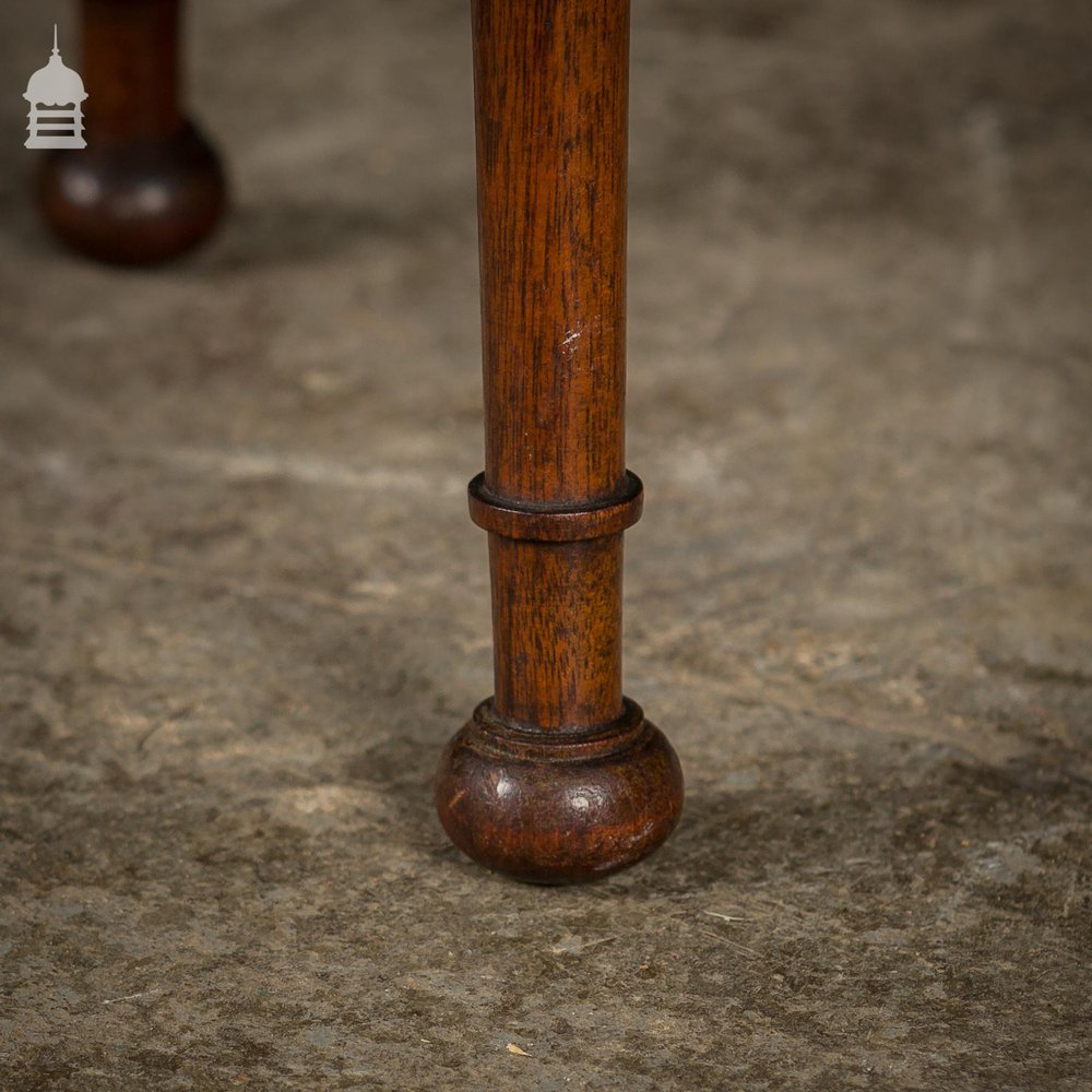 Small 19th C Oak Side Table with Brass Rim and Turned Legs