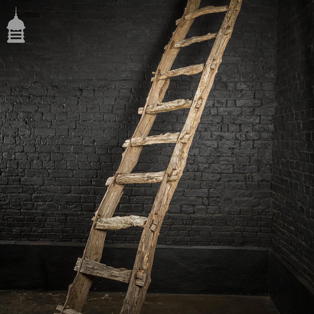 An Early Example of A Rustic Bygone Primitive Oak Barn Ladder (Display Piece)