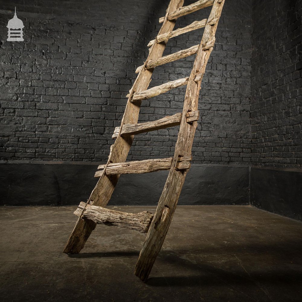 An Early Example of A Rustic Bygone Primitive Oak Barn Ladder (Display Piece)