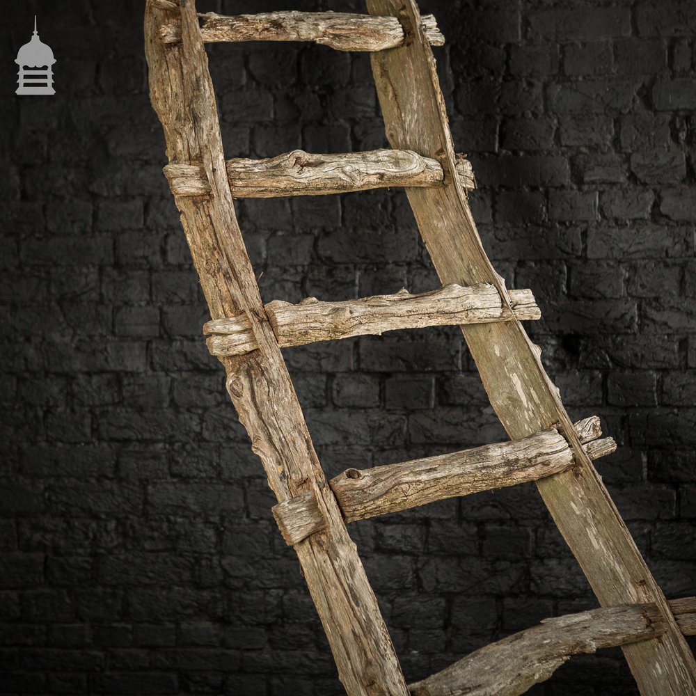 An Early Example of A Rustic Bygone Primitive Oak Barn Ladder (Display Piece)