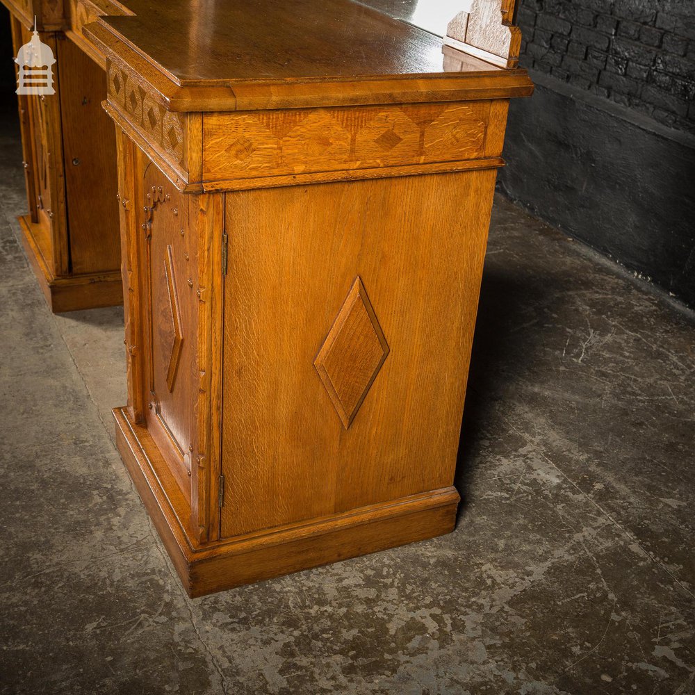 Arts and Crafts Oak with Inlaid Teak Pedestal Sideboard with Mirror from Norwich Cathedral