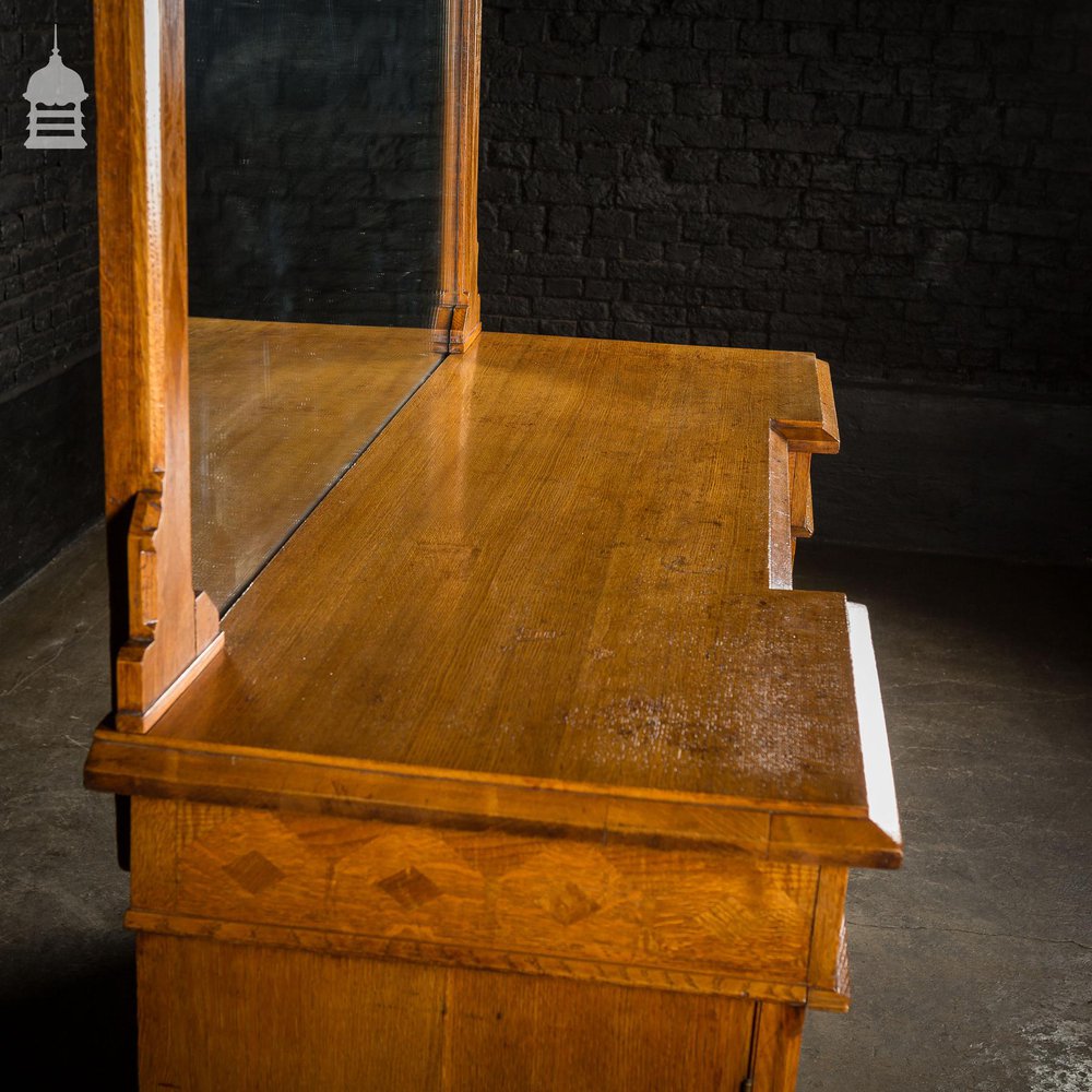 Arts and Crafts Oak with Inlaid Teak Pedestal Sideboard with Mirror from Norwich Cathedral