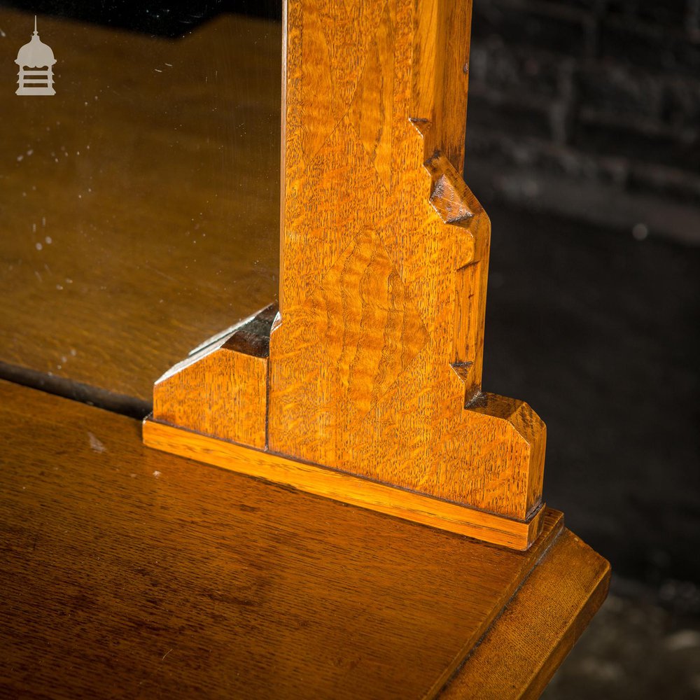 Arts and Crafts Oak with Inlaid Teak Pedestal Sideboard with Mirror from Norwich Cathedral