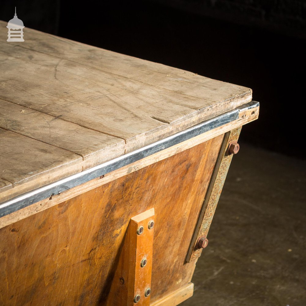 Large Mid Century Stainless Steel Lined Dough Bin with Beech Lid