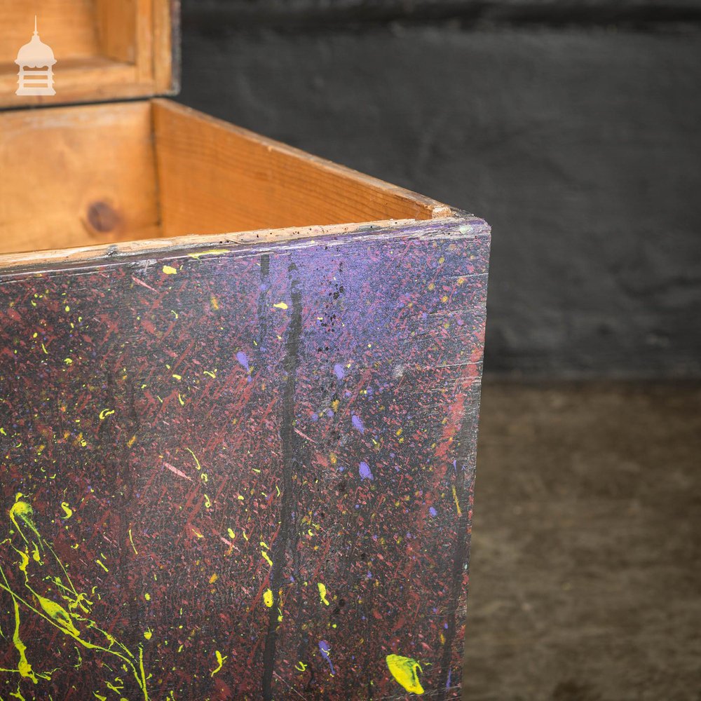 19th C Pine Trunk Chest with Distressed Purple Paint Finish