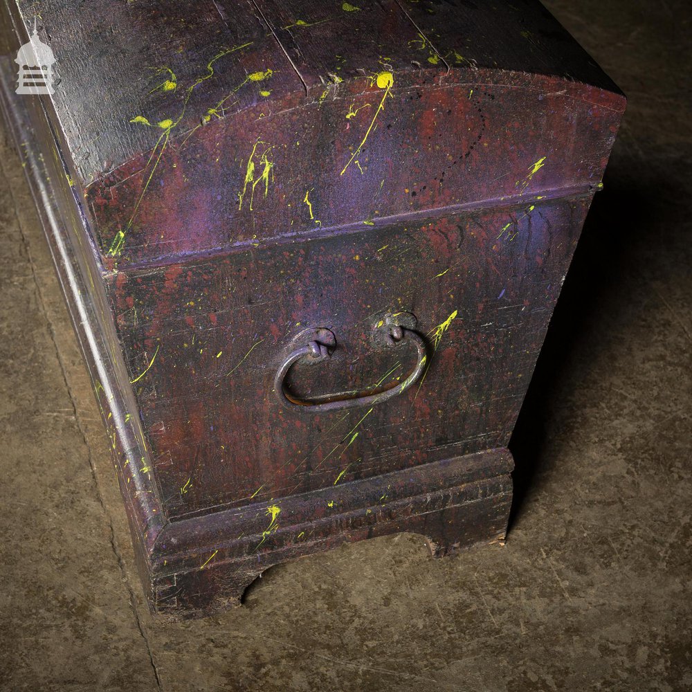 19th C Pine Trunk Chest with Distressed Purple Paint Finish