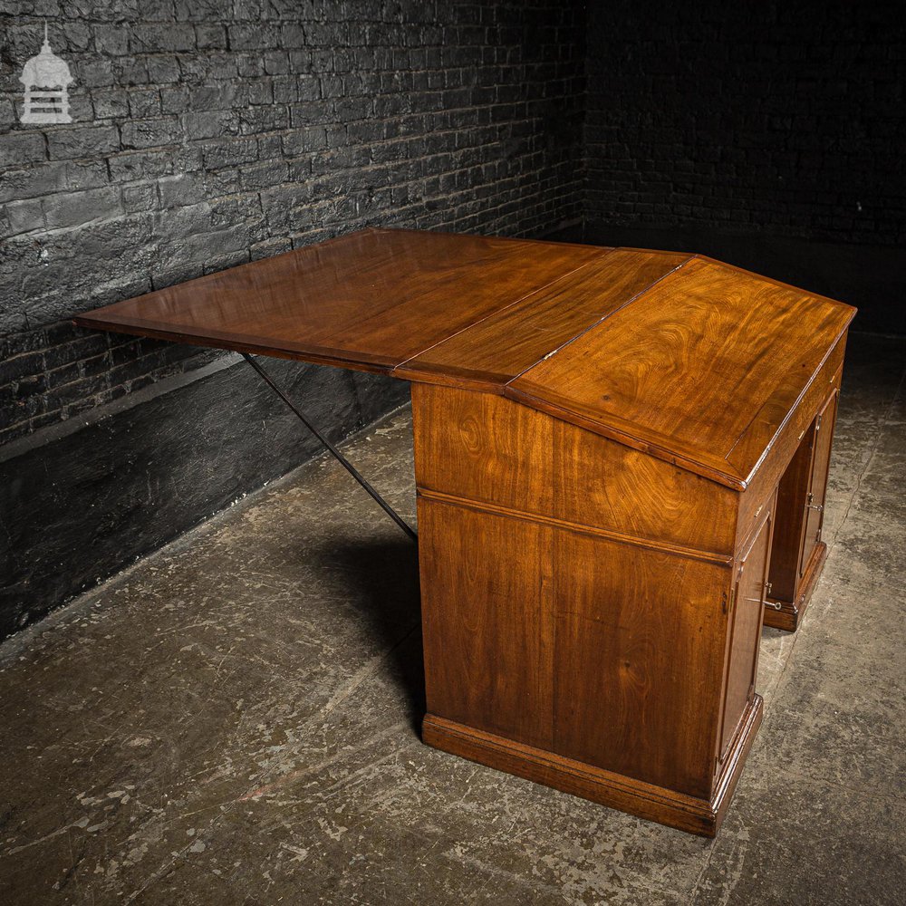 Rare Victorian Striking Mahogany Pedestal Bureau Desk with Large Drop Leaf Table to the Rear