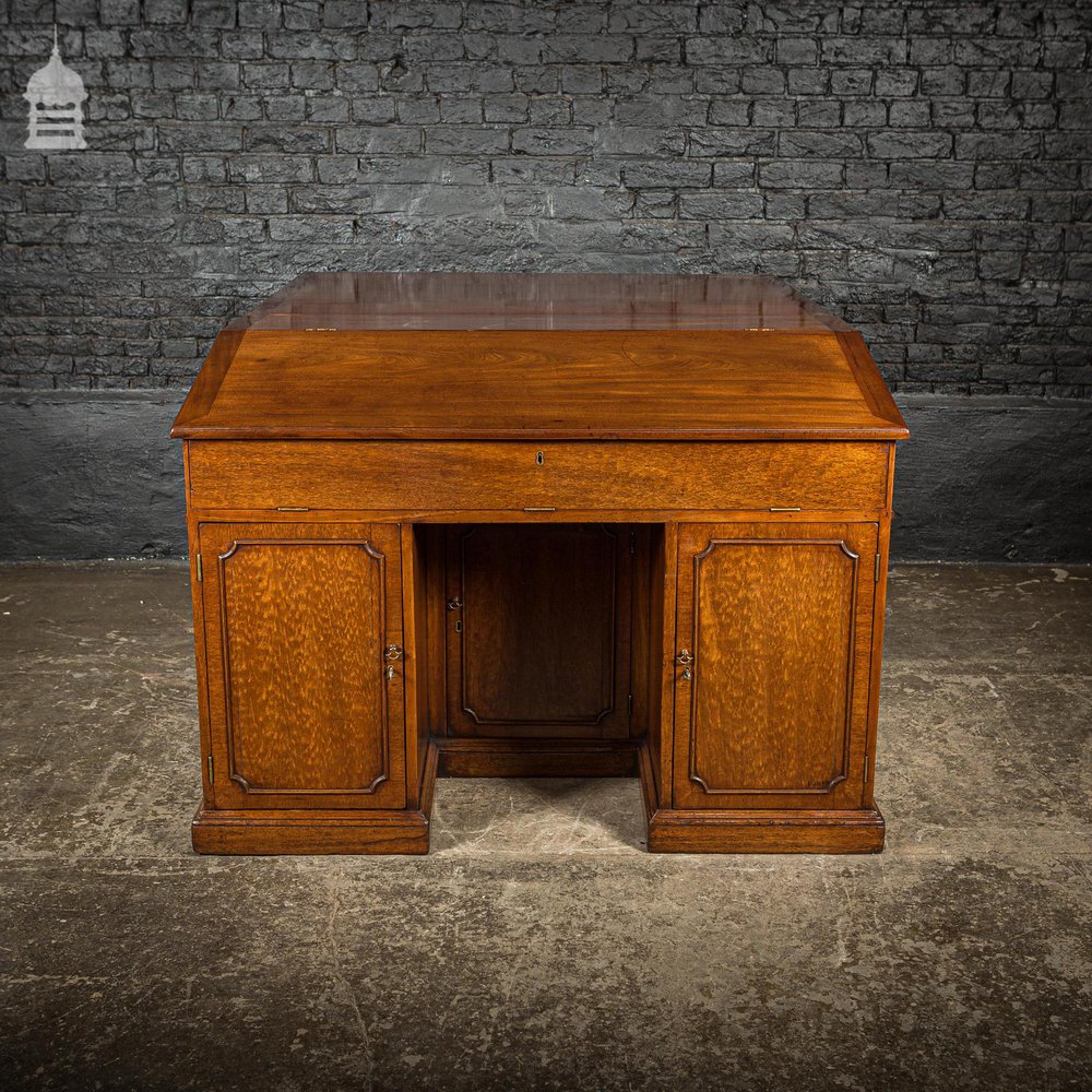 Rare Victorian Striking Mahogany Pedestal Bureau Desk with Large Drop Leaf Table to the Rear