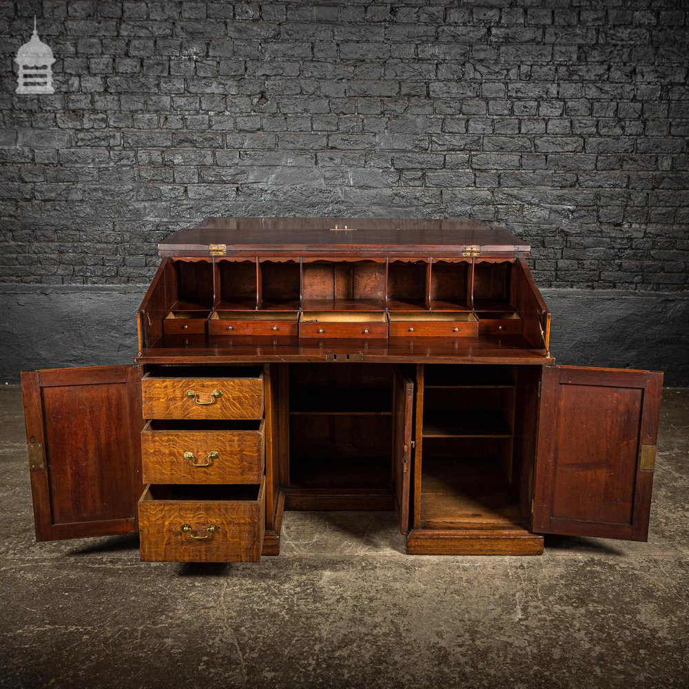 Rare Victorian Striking Mahogany Pedestal Bureau Desk with Large Drop Leaf Table to the Rear