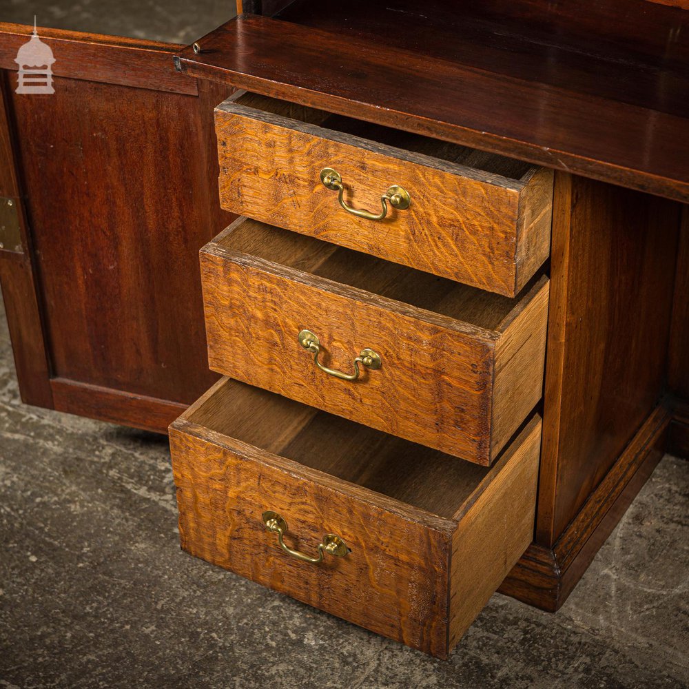 Rare Victorian Striking Mahogany Pedestal Bureau Desk with Large Drop Leaf Table to the Rear