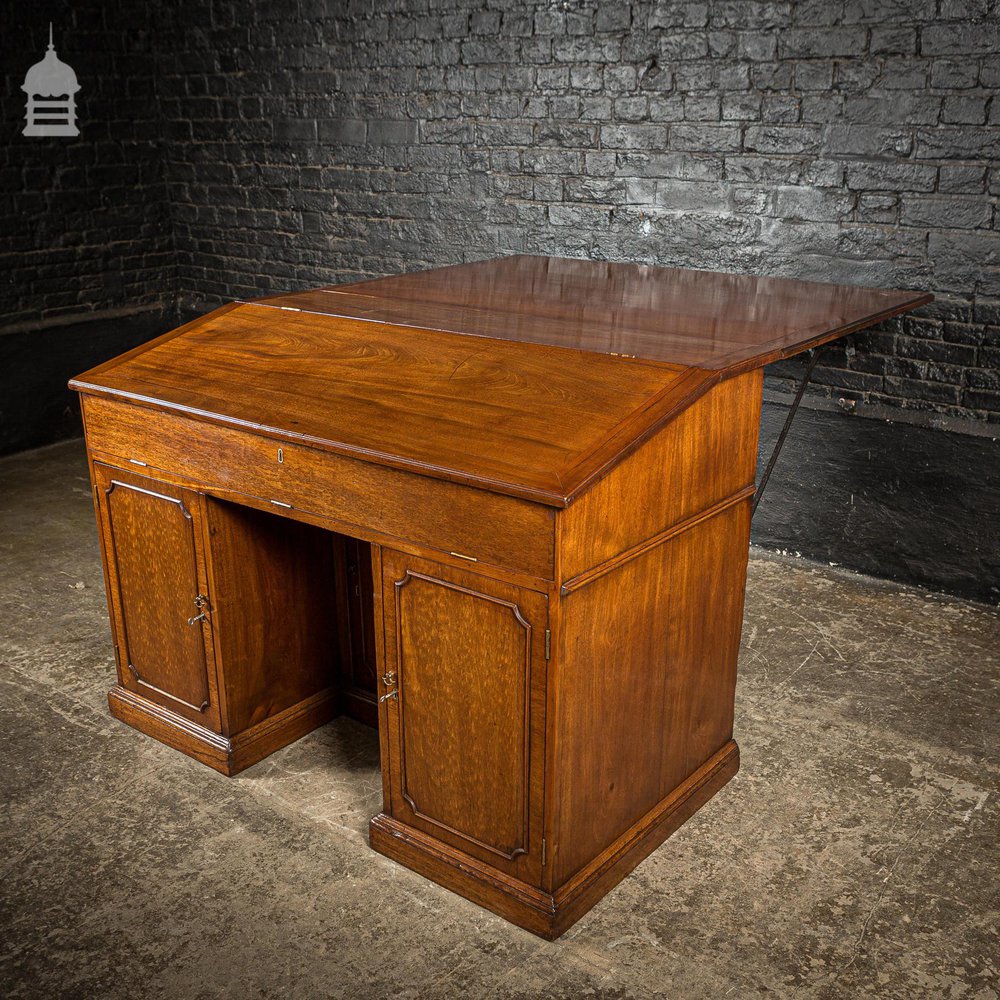 Rare Victorian Striking Mahogany Pedestal Bureau Desk with Large Drop Leaf Table to the Rear