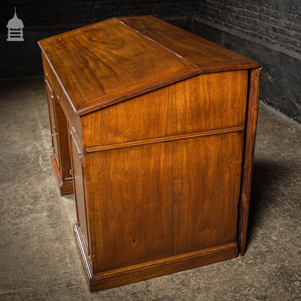 Rare Victorian Striking Mahogany Pedestal Bureau Desk with Large Drop Leaf Table to the Rear