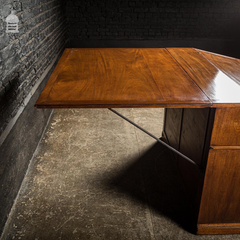 Rare Victorian Striking Mahogany Pedestal Bureau Desk with Large Drop Leaf Table to the Rear