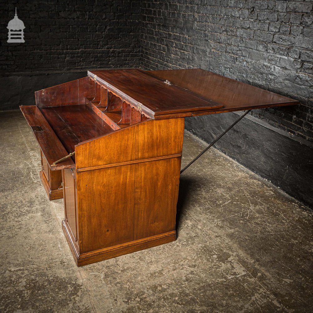 Rare Victorian Striking Mahogany Pedestal Bureau Desk with Large Drop Leaf Table to the Rear