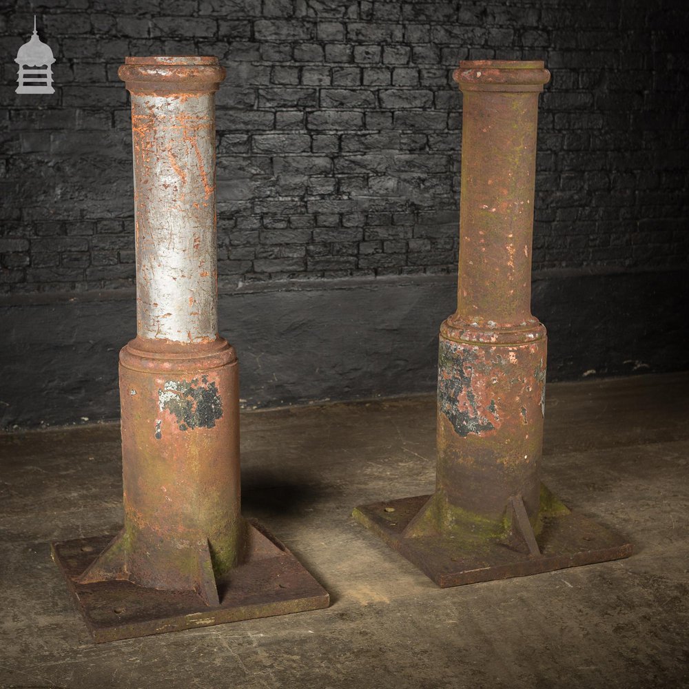 Pair of 19th C Cast Iron Industrial Column Bases Large Porch Stanchions