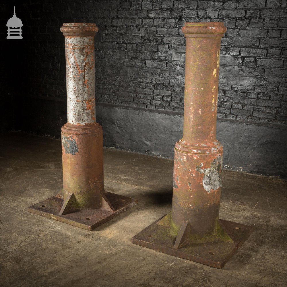 Pair of 19th C Cast Iron Industrial Column Bases Large Porch Stanchions